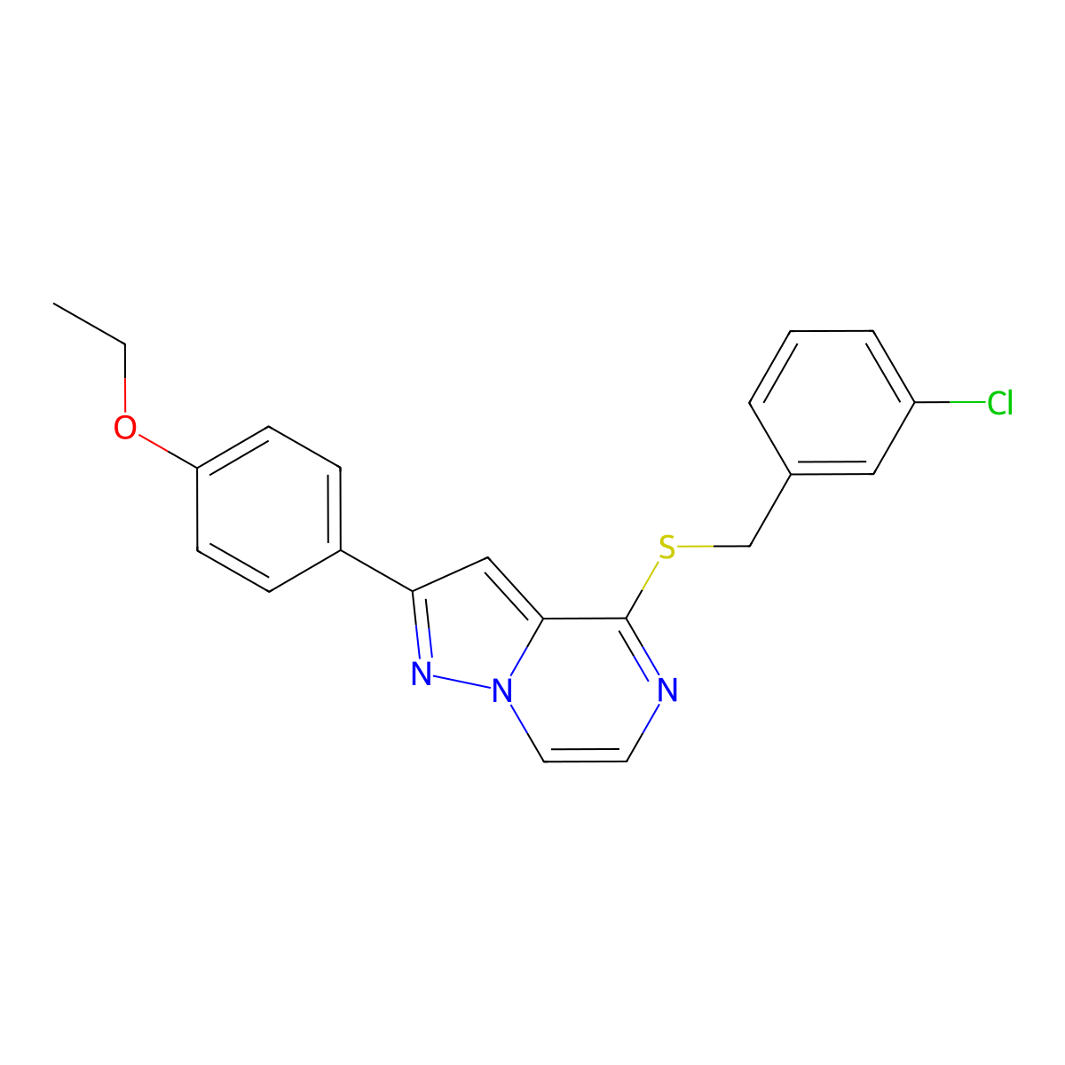 4-[(3-Chlorobenzyl)thio]-2-(4-ethoxyphenyl)pyrazolo[1,5-a]pyrazine molecular structure, CAS 1040663-74-8