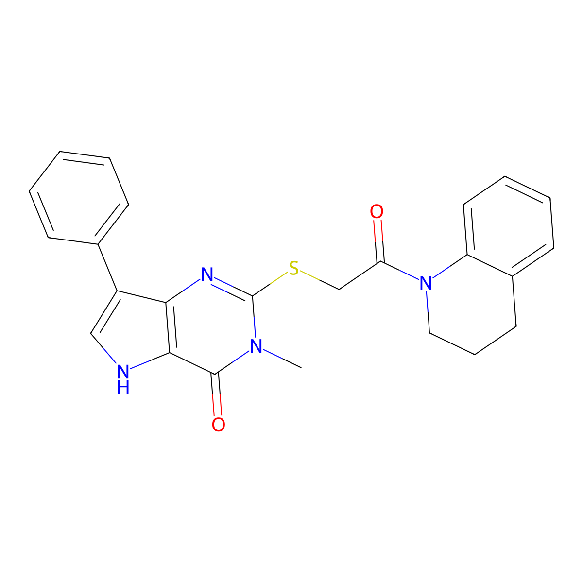 3-methyl-2-{[2-oxo-2-(1,2,3,4-tetrahydroquinolin-1-yl)ethyl]sulfanyl}-7-phenyl-3H,4H,5H-pyrrolo[3,2-d]pyrimidin-4-one molecular structure, CAS 1040663-77-1