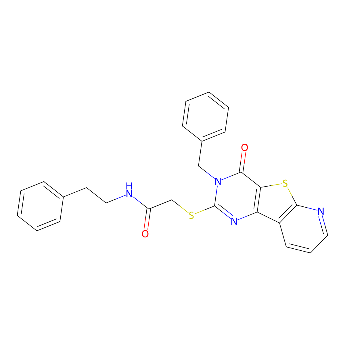 2-({5-benzyl-6-oxo-8-thia-3,5,10-triazatricyclo[7.4.0.0^{2,7}]trideca-1(9),2(7),3,10,12-pentaen-4-yl}sulfanyl)-N-(2-phenylethyl)acetamide molecular structure, CAS 1040663-80-6