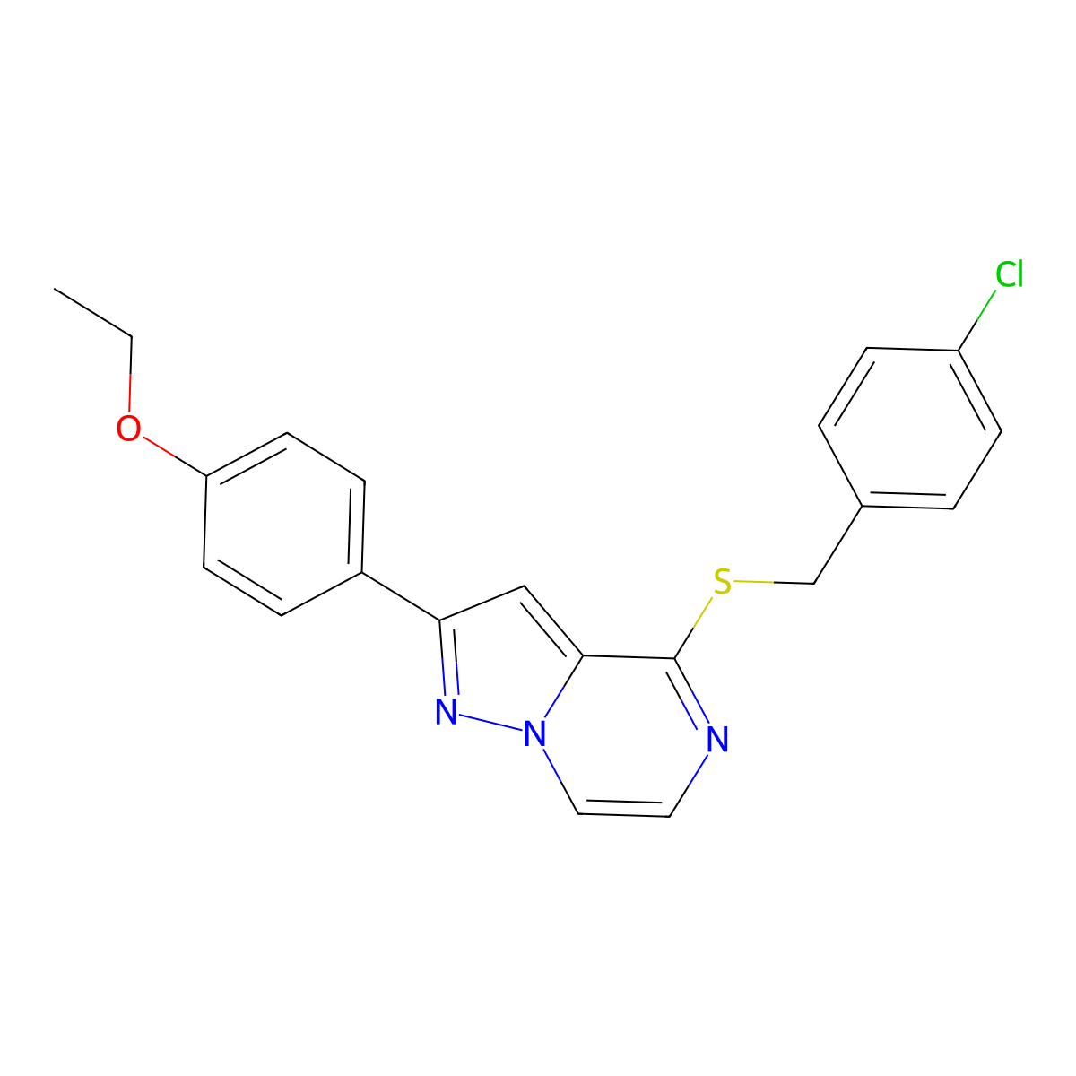 4-[(4-Chlorobenzyl)thio]-2-(4-ethoxyphenyl)pyrazolo[1,5-a]pyrazine molecular structure, CAS 1040663-82-8