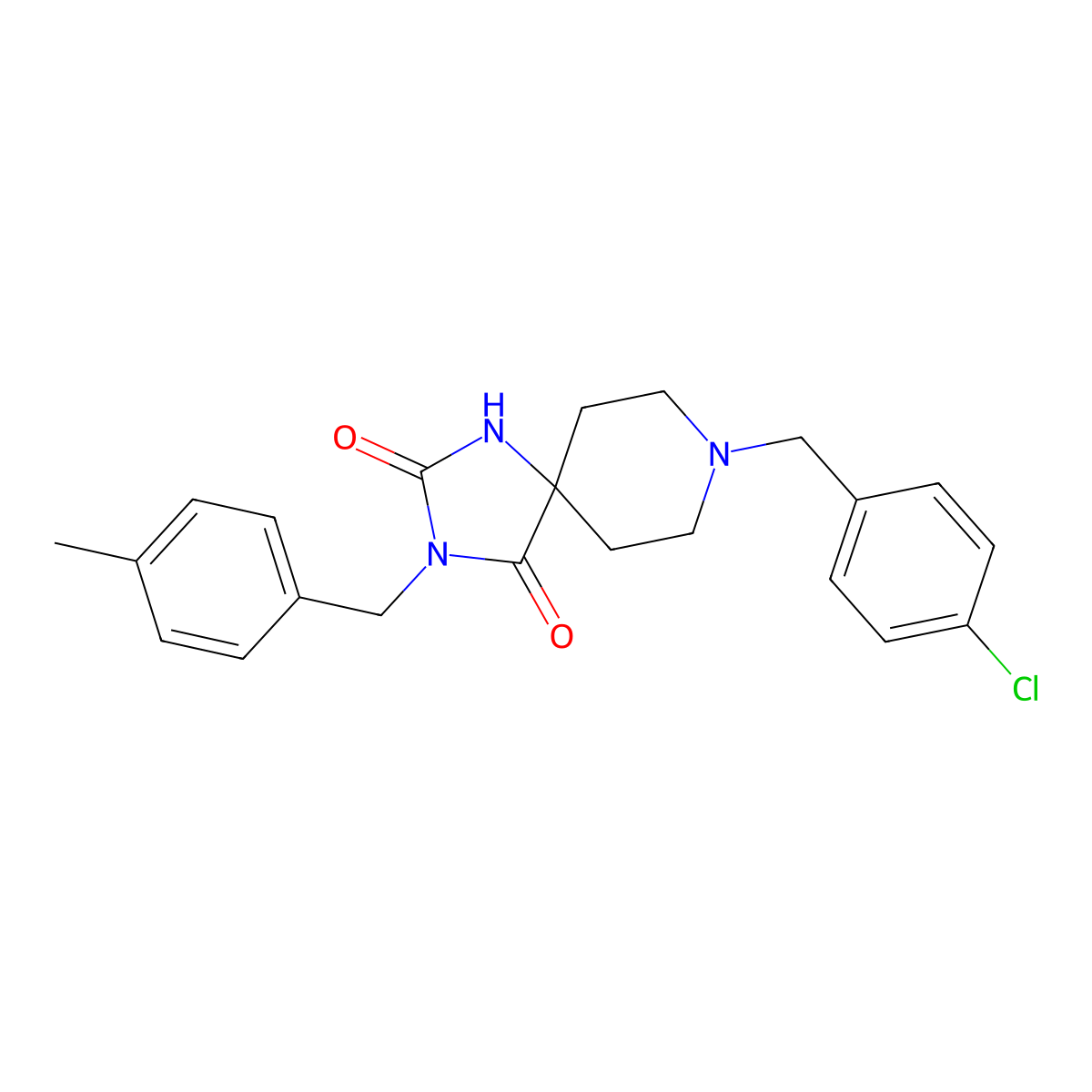8-[(4-Chlorophenyl)methyl]-3-[(4-methylphenyl)methyl]-1,3,8-triazaspiro[4.5]decane-2,4-dione molecular structure, CAS 1040663-84-0