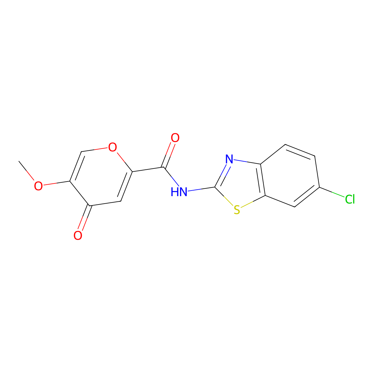 N-(6-chloro-1,3-benzothiazol-2-yl)-5-methoxy-4-oxo-4H-pyran-2-carboxamide molecular structure, CAS 1040663-86-2