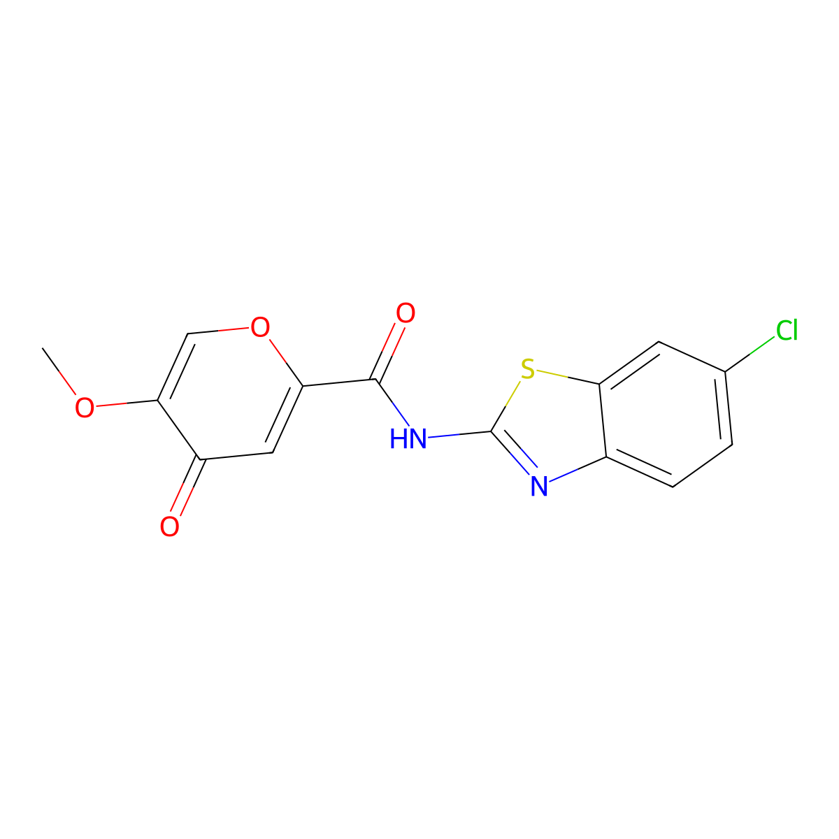 N-(6-chloro-1,3-benzothiazol-2-yl)-5-methoxy-4-oxo-4H-pyran-2-carboxamide molecular structure, CAS 1040663-86-2
