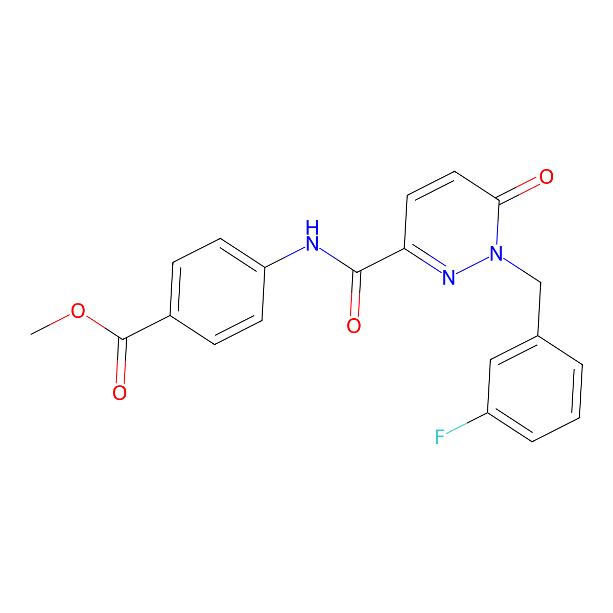 Methyl 4-(1-(3-fluorobenzyl)-6-oxo-1,6-dihydropyridazine-3-carboxamido)benzoate molecular structure, CAS 1040663-87-3