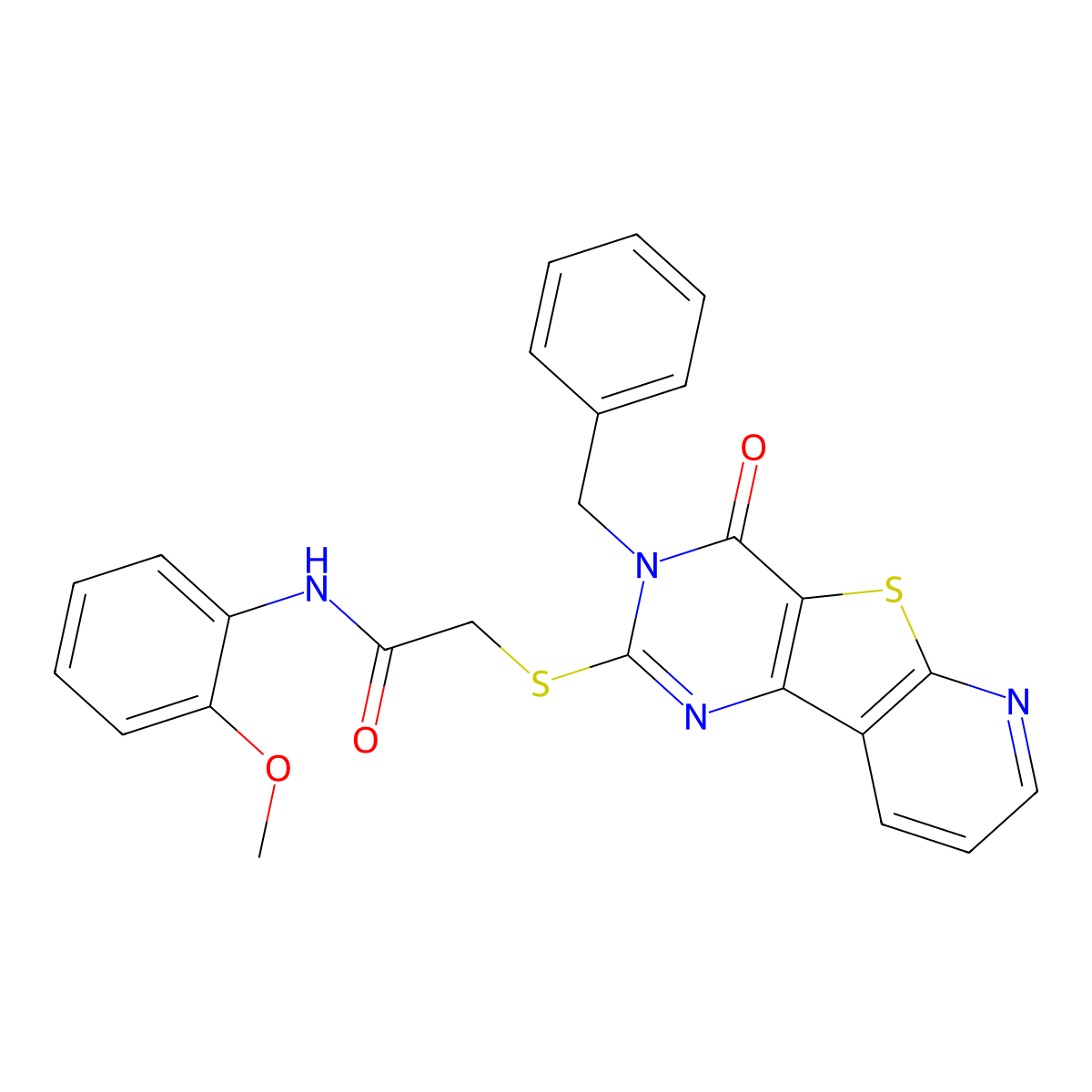 2-({5-benzyl-6-oxo-8-thia-3,5,10-triazatricyclo[7.4.0.0^{2,7}]trideca-1(9),2(7),3,10,12-pentaen-4-yl}sulfanyl)-N-(2-methoxyphenyl)acetamide molecular structure, CAS 1040663-88-4