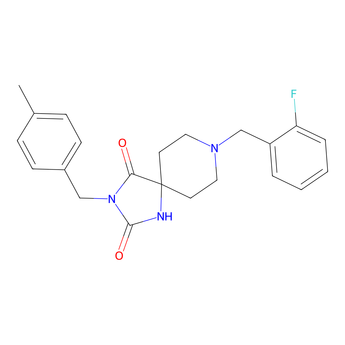 8-[(2-Fluorophenyl)methyl]-3-[(4-methylphenyl)methyl]-1,3,8-triazaspiro[4.5]decane-2,4-dione molecular structure, CAS 1040663-92-0