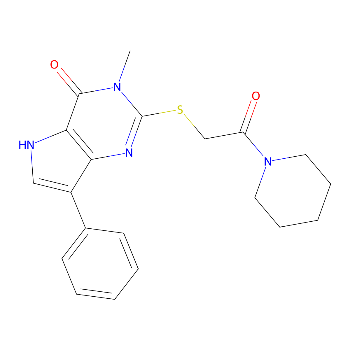 3-methyl-2-{[2-oxo-2-(piperidin-1-yl)ethyl]sulfanyl}-7-phenyl-3H,4H,5H-pyrrolo[3,2-d]pyrimidin-4-one molecular structure, CAS 1040663-93-1