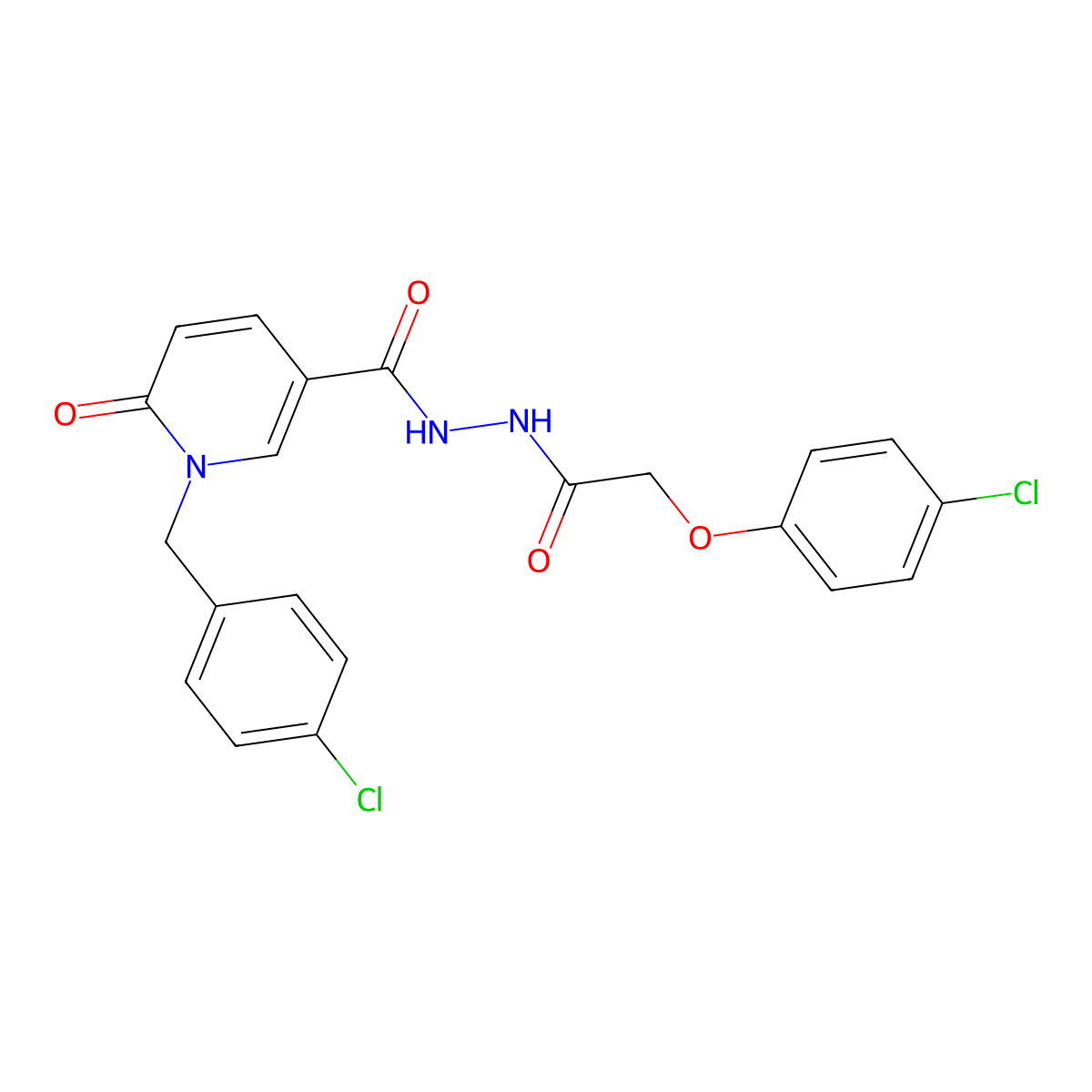 2-(4-chlorophenoxy)-N'-{1-[(4-chlorophenyl)methyl]-6-oxo-1,6-dihydropyridine-3-carbonyl}acetohydrazide molecular structure, CAS 1040663-99-7