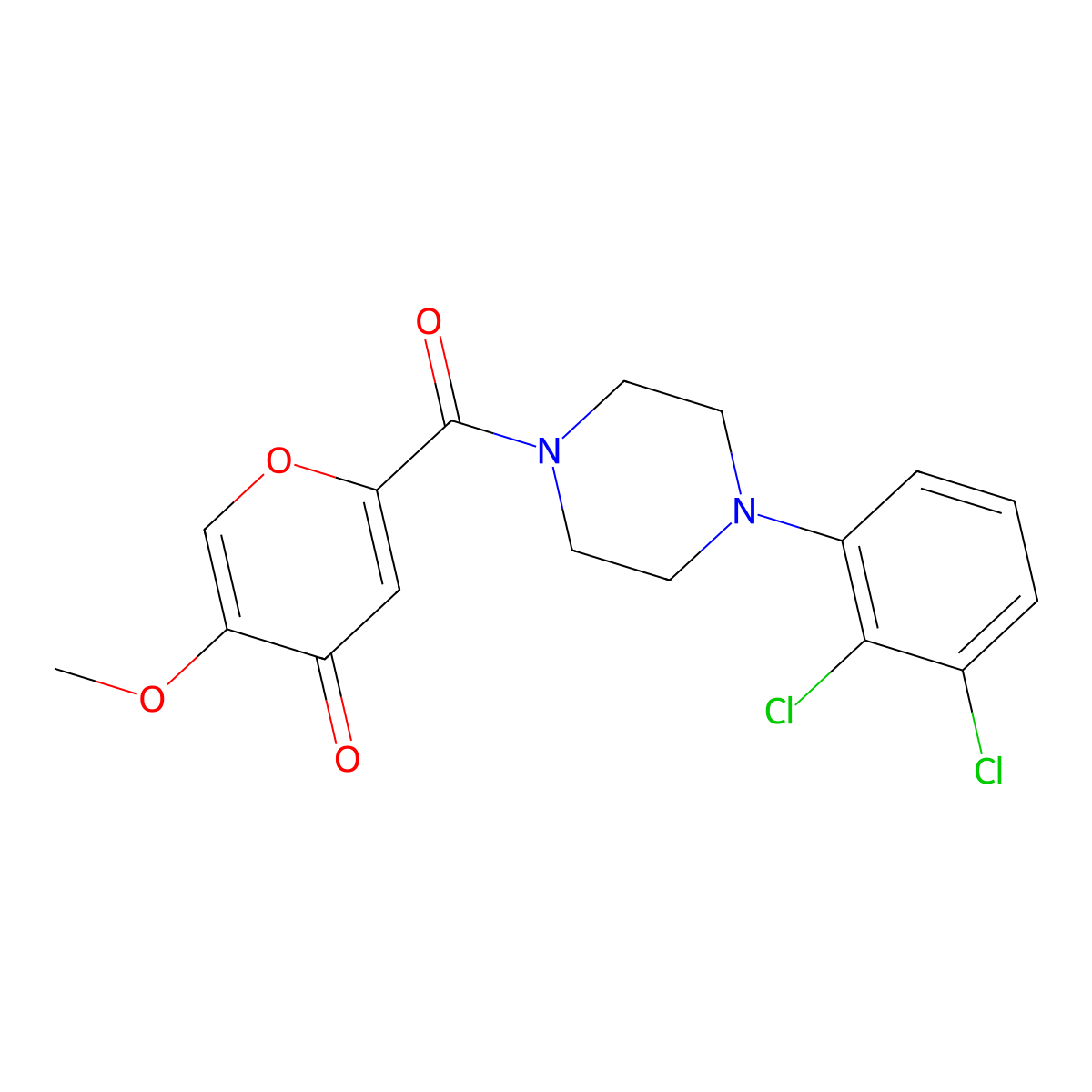2-[4-(2,3-dichlorophenyl)piperazine-1-carbonyl]-5-methoxy-4H-pyran-4-one molecular structure, CAS 1040664-02-5