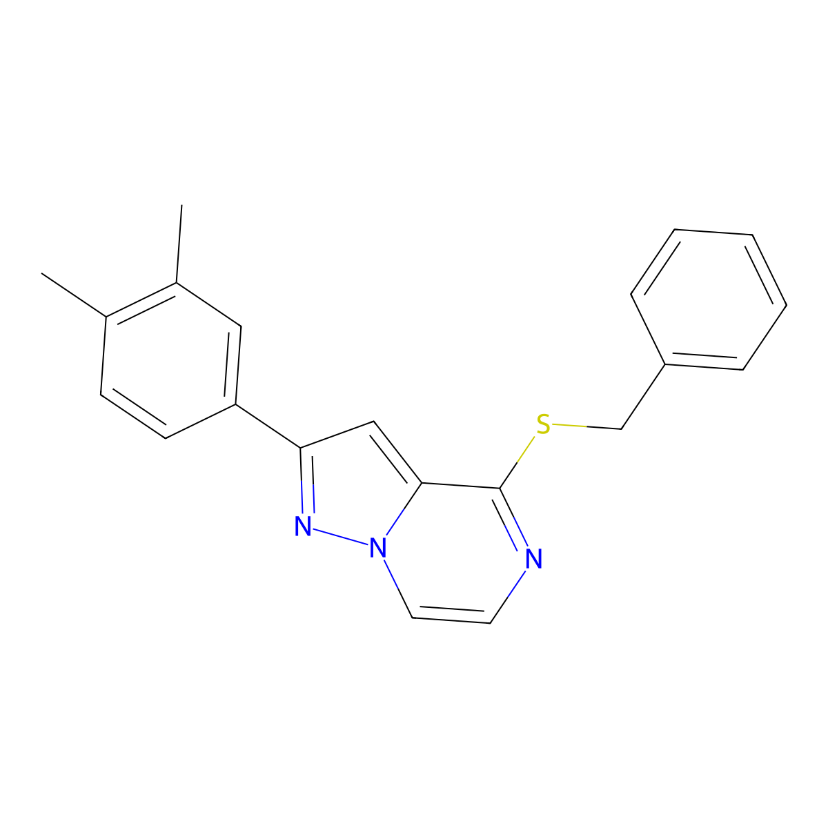4-(Benzylsulfanyl)-2-(3,4-dimethylphenyl)pyrazolo[1,5-a]pyrazine molecular structure, CAS 1040664-06-9