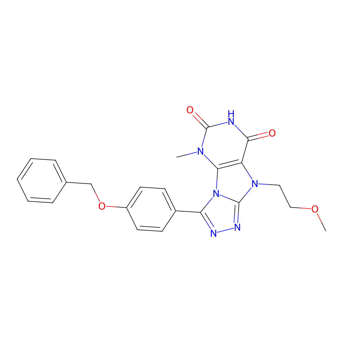 5-(2-Methoxyethyl)-1-methyl-8-(4-phenylmethoxyphenyl)purino[8,9-c][1,2,4]triazole-2,4-dione molecular structure, CAS 1040664-13-8