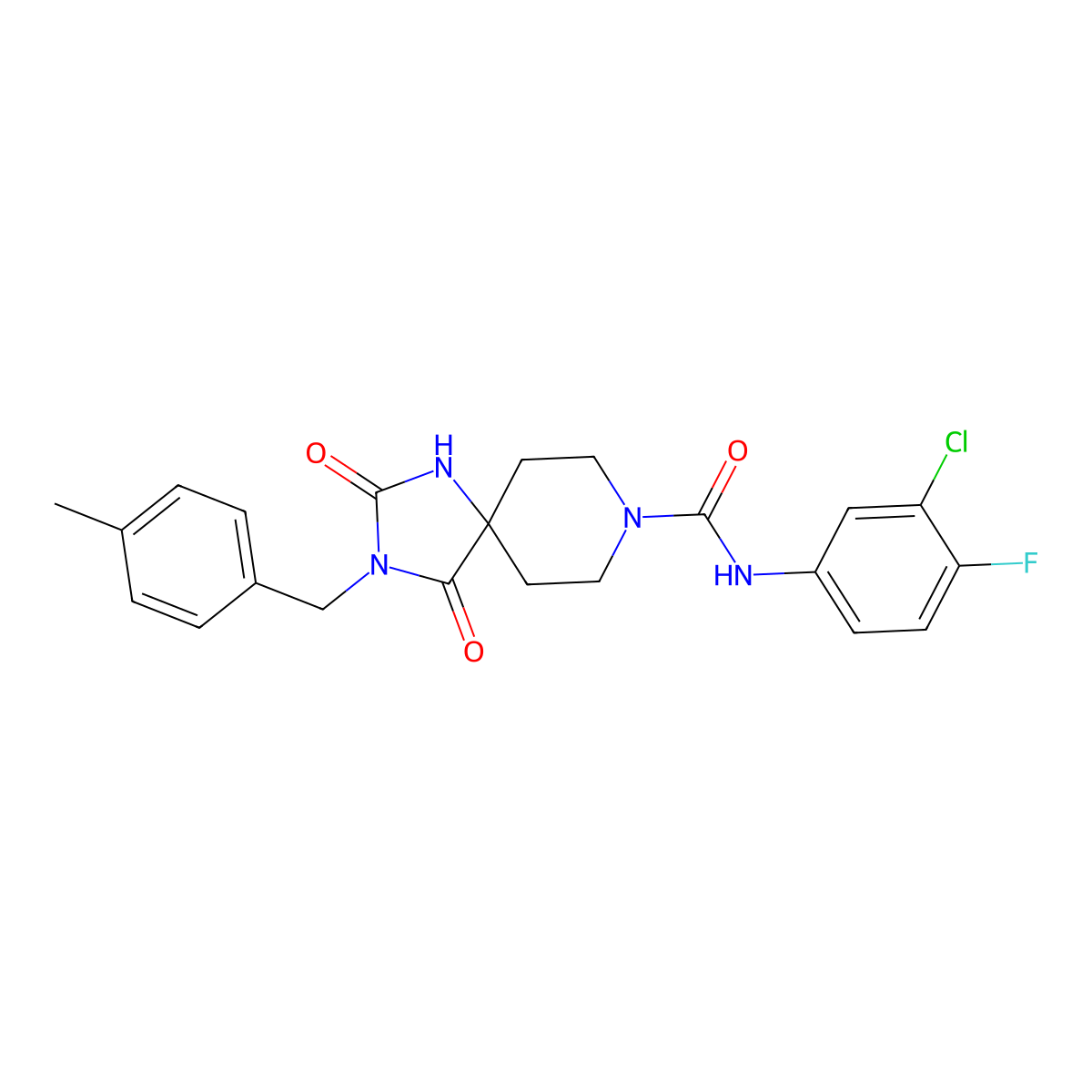 N-(3-chloro-4-fluorophenyl)-3-(4-methylbenzyl)-2,4-dioxo-1,3,8-triazaspiro[4.5]decane-8-carboxamide molecular structure, CAS 1040664-16-1