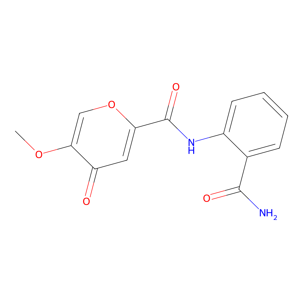 N-(2-carbamoylphenyl)-5-methoxy-4-oxo-4H-pyran-2-carboxamide molecular structure, CAS 1040664-18-3