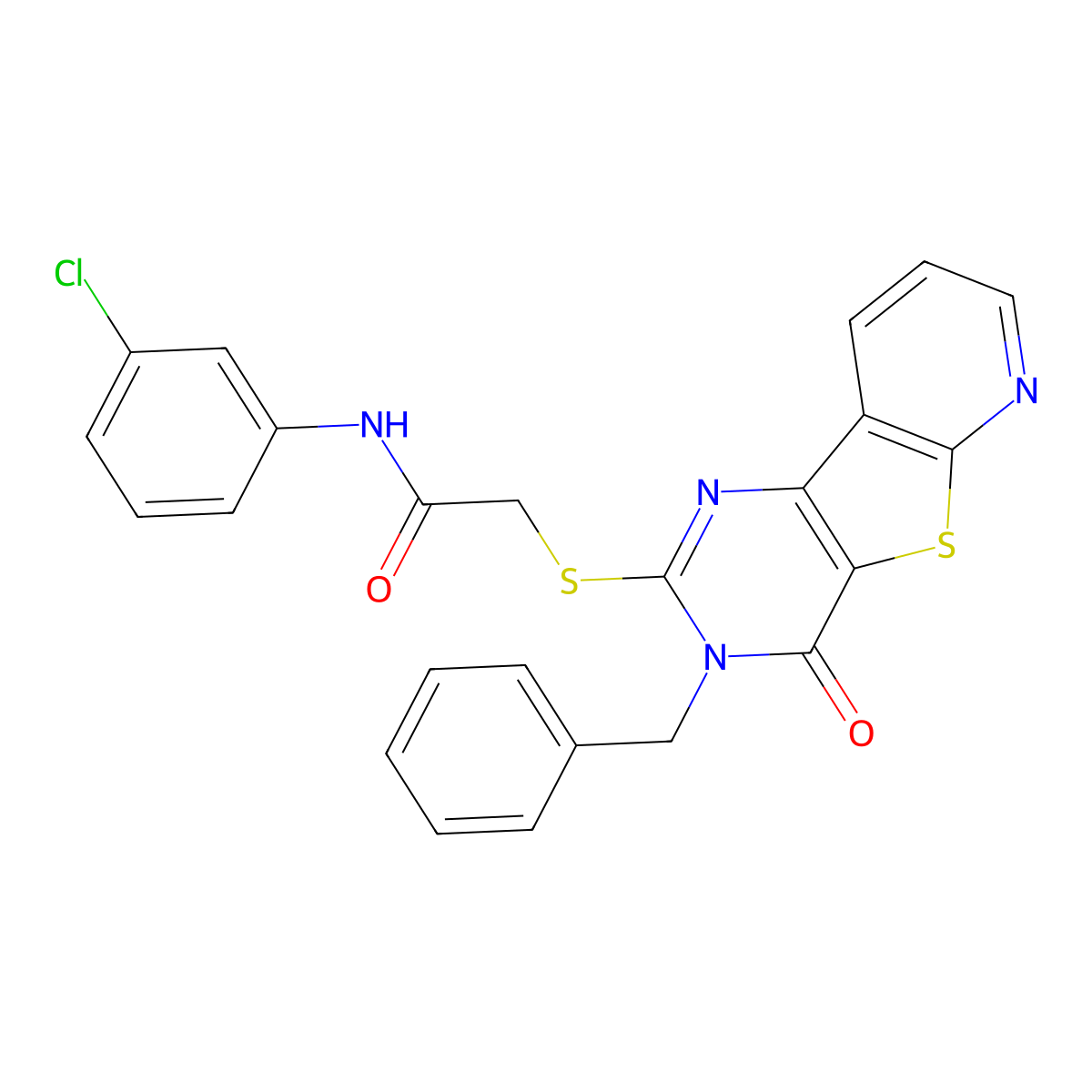 2-({5-benzyl-6-oxo-8-thia-3,5,10-triazatricyclo[7.4.0.0^{2,7}]trideca-1(9),2(7),3,10,12-pentaen-4-yl}sulfanyl)-N-(3-chlorophenyl)acetamide molecular structure, CAS 1040664-20-7