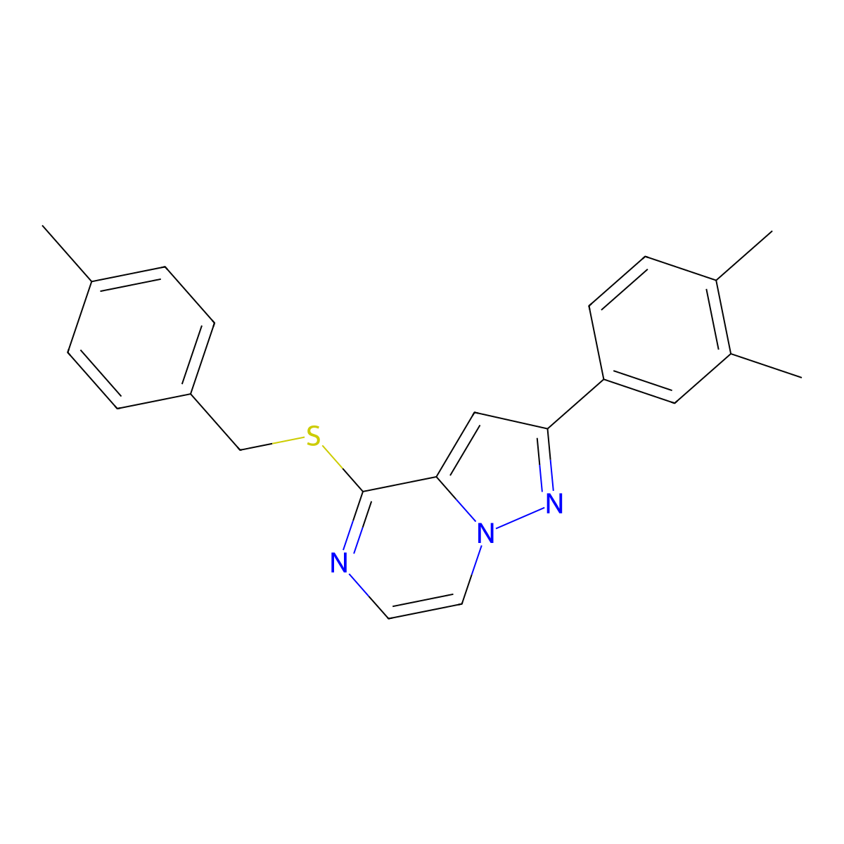 2-(3,4-Dimethylphenyl)-4-{[(4-methylphenyl)methyl]sulfanyl}pyrazolo[1,5-A]pyrazine molecular structure, CAS 1040664-22-9
