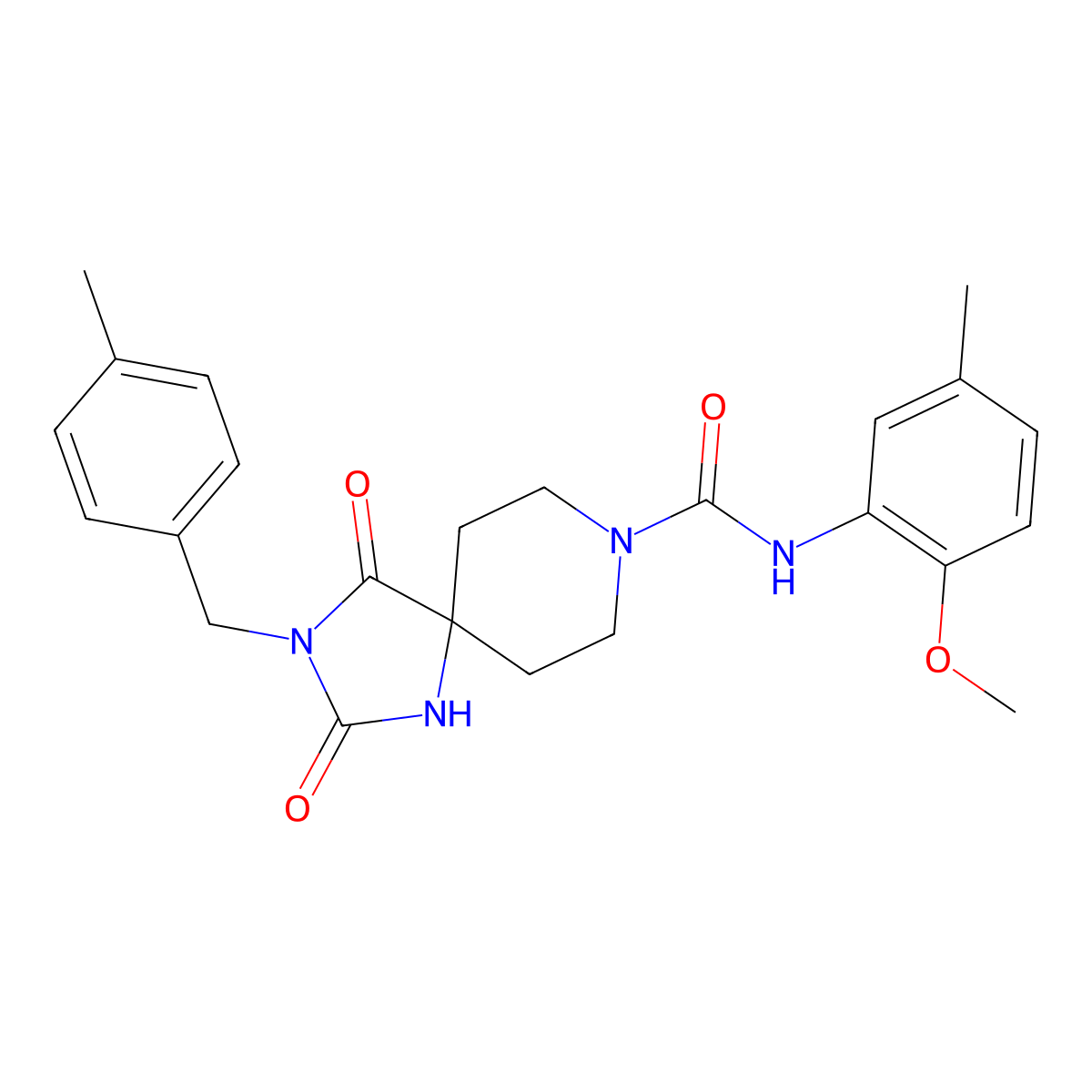 N-(2-methoxy-5-methylphenyl)-3-[(4-methylphenyl)methyl]-2,4-dioxo-1,3,8-triazaspiro[4.5]decane-8-carboxamide molecular structure, CAS 1040664-24-1