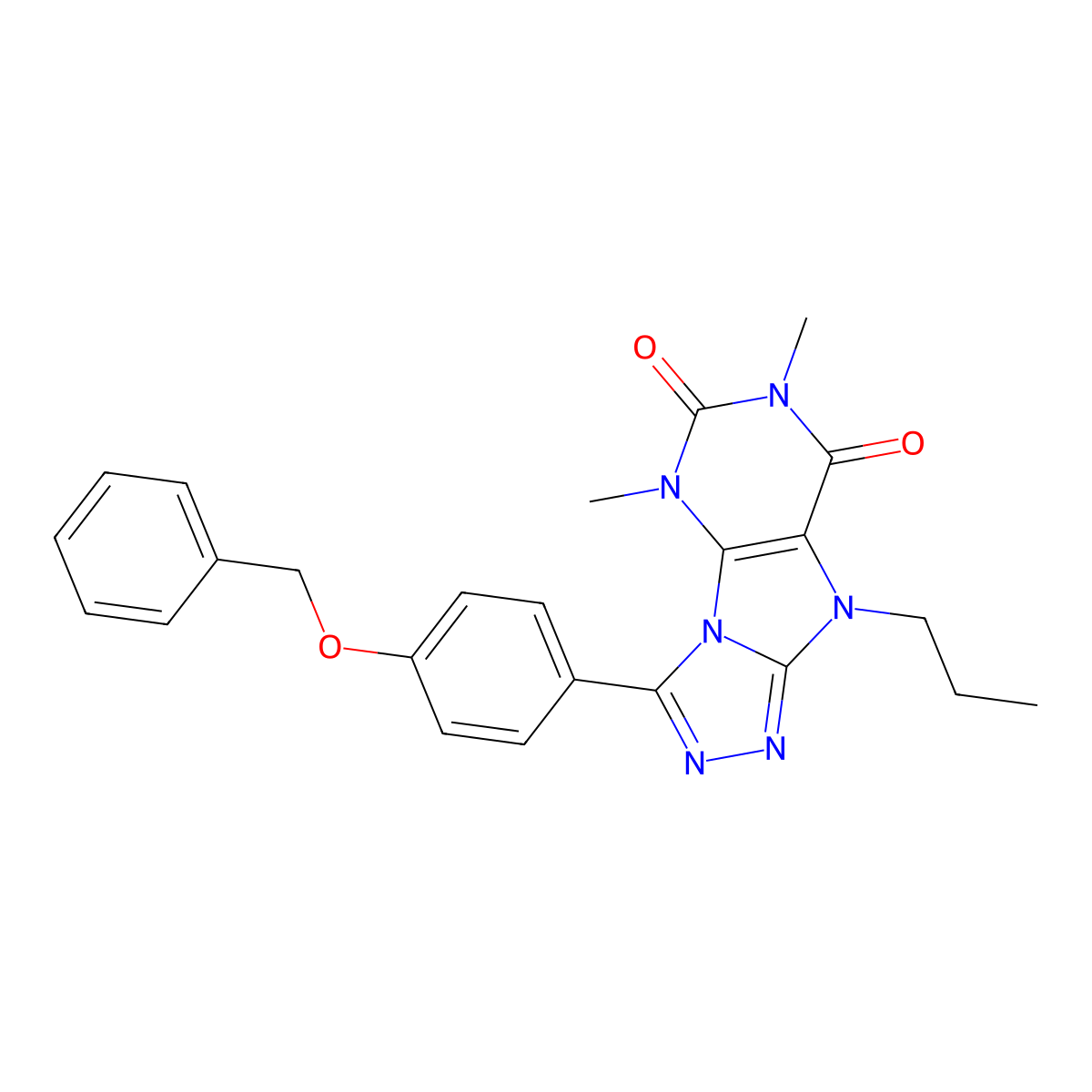 3-[4-(benzyloxy)phenyl]-5,7-dimethyl-9-propyl-5H,6H,7H,8H,9H-[1,2,4]triazolo[3,4-h]purine-6,8-dione molecular structure, CAS 1040664-29-6