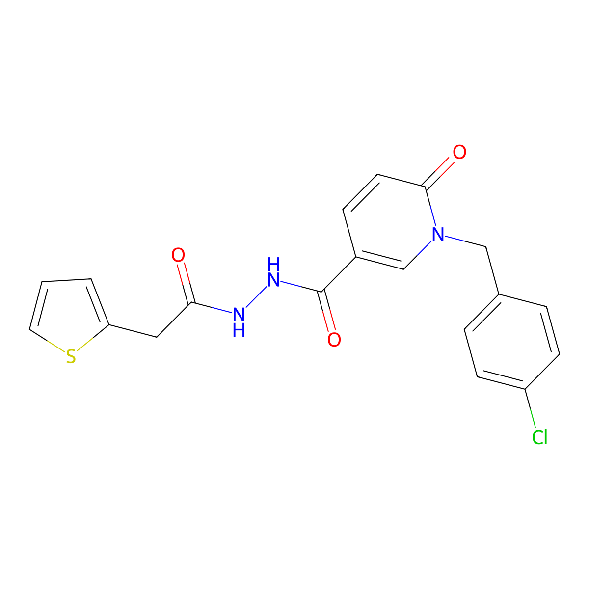 1-[(4-chlorophenyl)methyl]-6-oxo-N'-[2-(thiophen-2-yl)acetyl]-1,6-dihydropyridine-3-carbohydrazide molecular structure, CAS 1040664-31-0