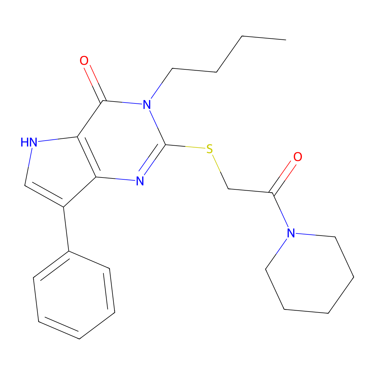 3-butyl-2-{[2-oxo-2-(piperidin-1-yl)ethyl]sulfanyl}-7-phenyl-3H,4H,5H-pyrrolo[3,2-d]pyrimidin-4-one molecular structure, CAS 1040664-33-2
