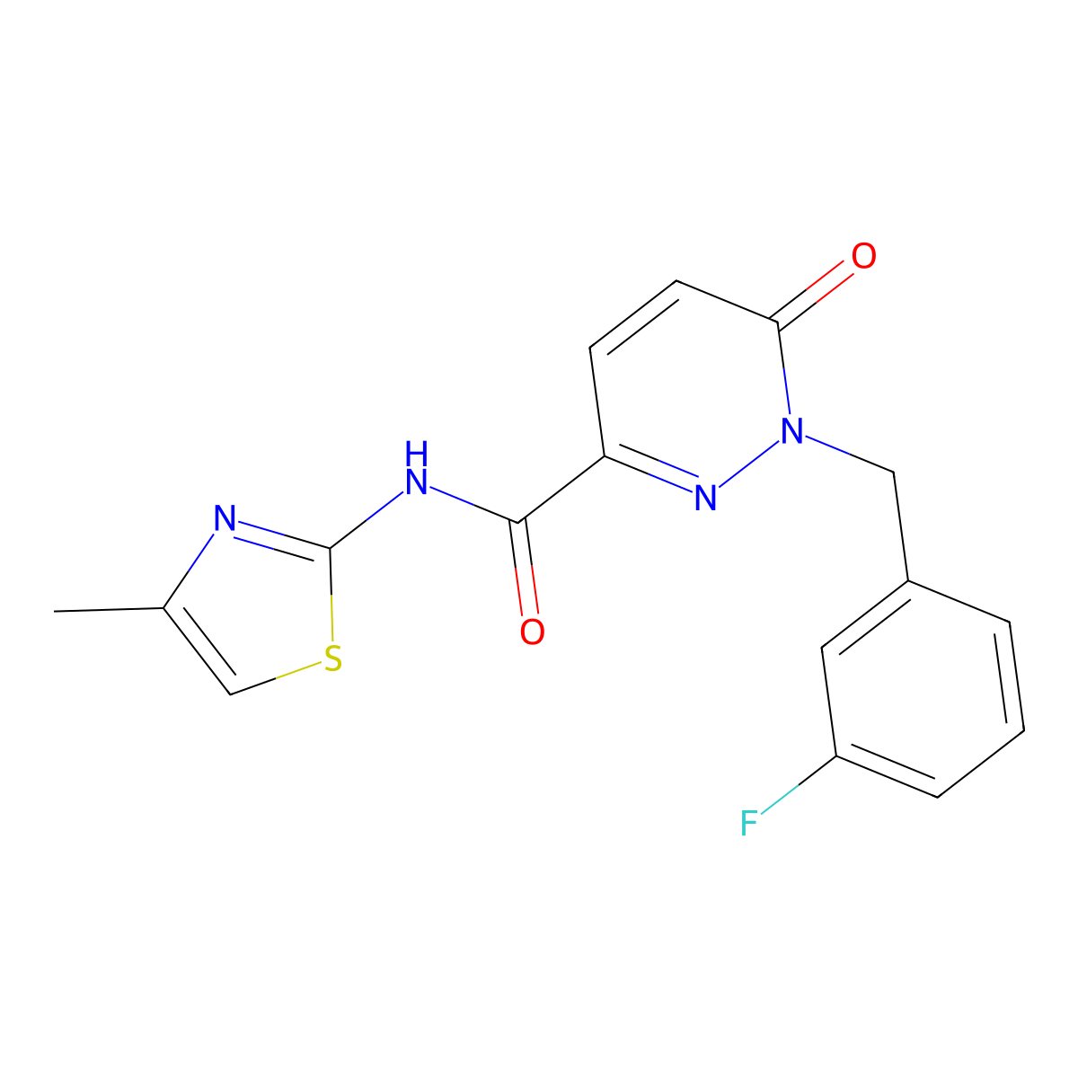 1-(3-fluorobenzyl)-N-(4-methylthiazol-2-yl)-6-oxo-1,6-dihydropyridazine-3-carboxamide molecular structure, CAS 1040664-35-4