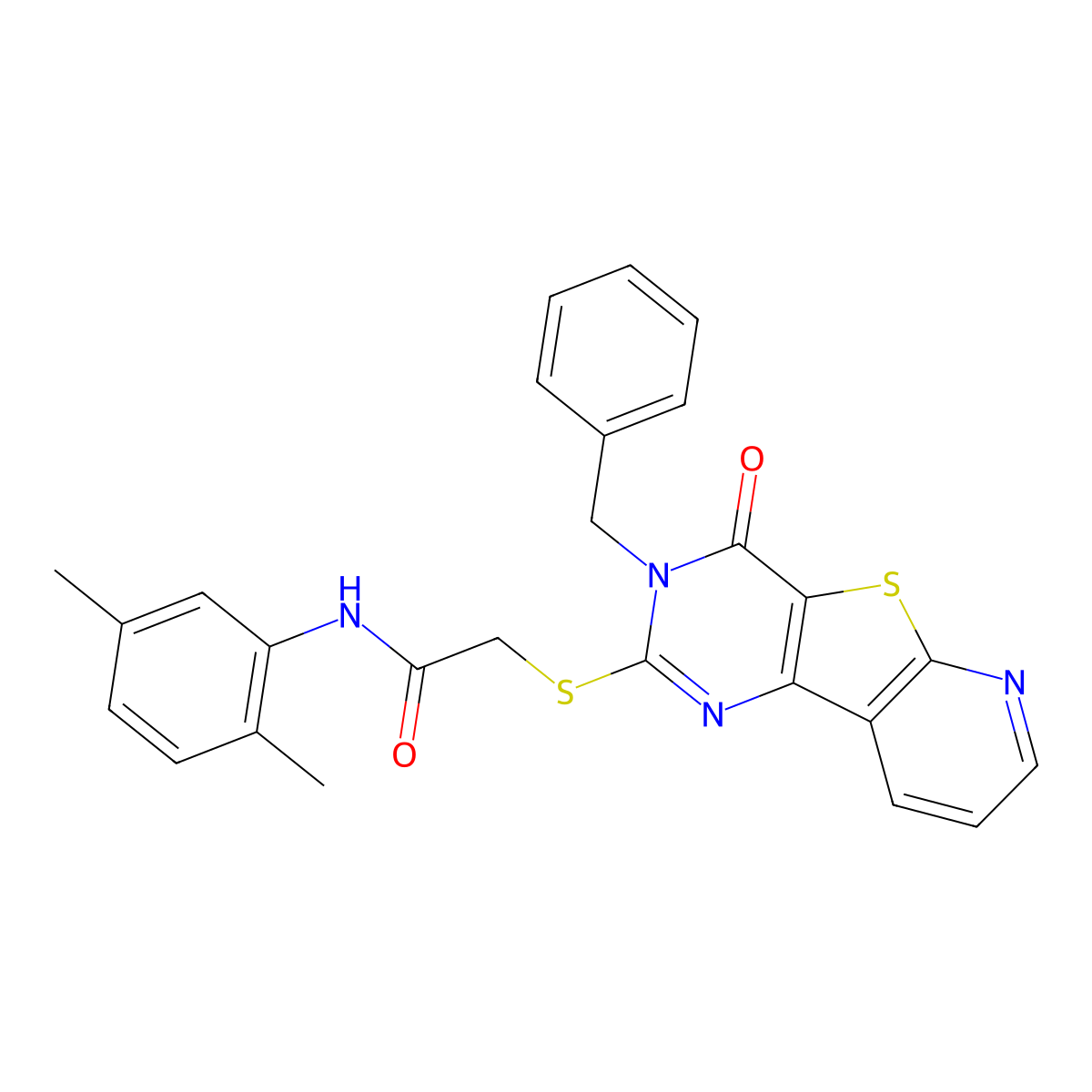 2-({5-benzyl-6-oxo-8-thia-3,5,10-triazatricyclo[7.4.0.0^{2,7}]trideca-1(9),2(7),3,10,12-pentaen-4-yl}sulfanyl)-N-(2,5-dimethylphenyl)acetamide molecular structure, CAS 1040664-36-5
