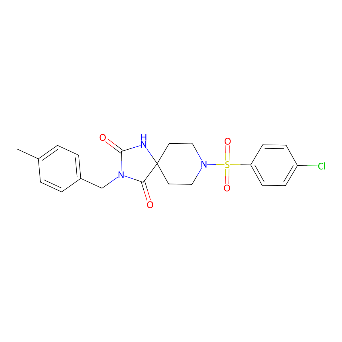 8-(4-Chlorobenzenesulfonyl)-3-[(4-methylphenyl)methyl]-1,3,8-triazaspiro[4.5]decane-2,4-dione molecular structure, CAS 1040664-46-7