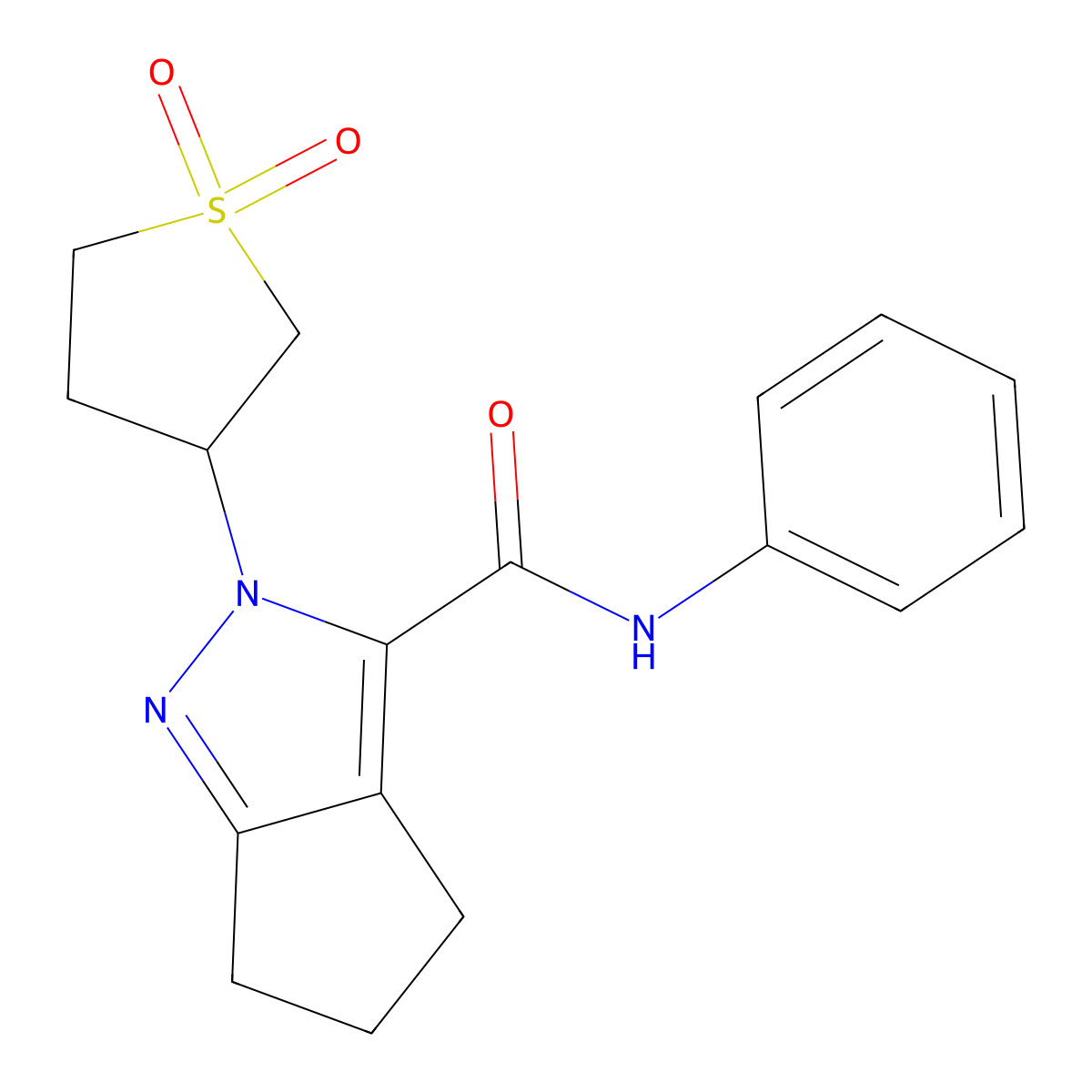 2-(1,1-dioxidotetrahydrothiophen-3-yl)-N-phenyl-2,4,5,6-tetrahydrocyclopenta[c]pyrazole-3-carboxamide molecular structure, CAS 1040664-48-9