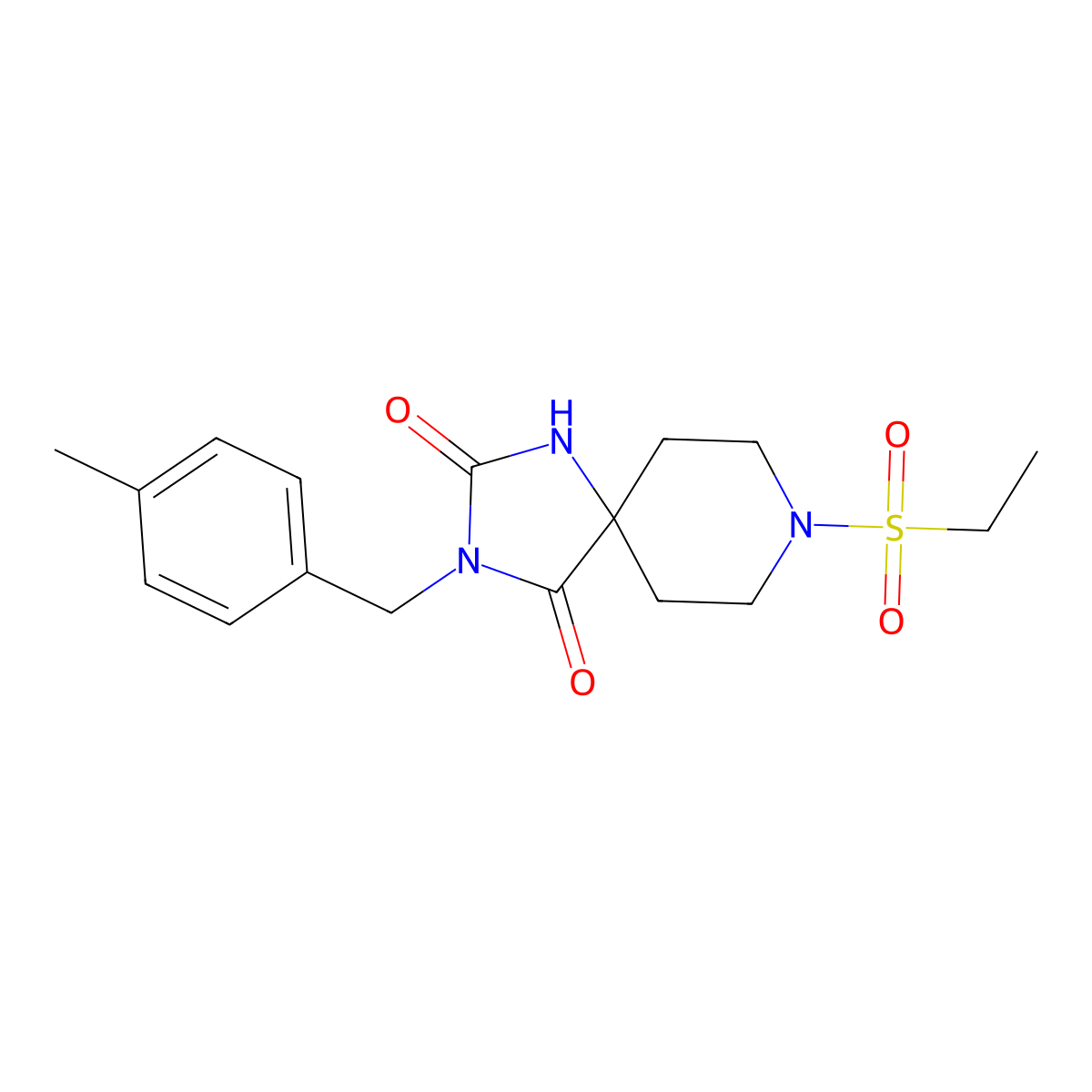 8-(Ethanesulfonyl)-3-[(4-methylphenyl)methyl]-1,3,8-triazaspiro[4.5]decane-2,4-dione molecular structure, CAS 1040664-53-6