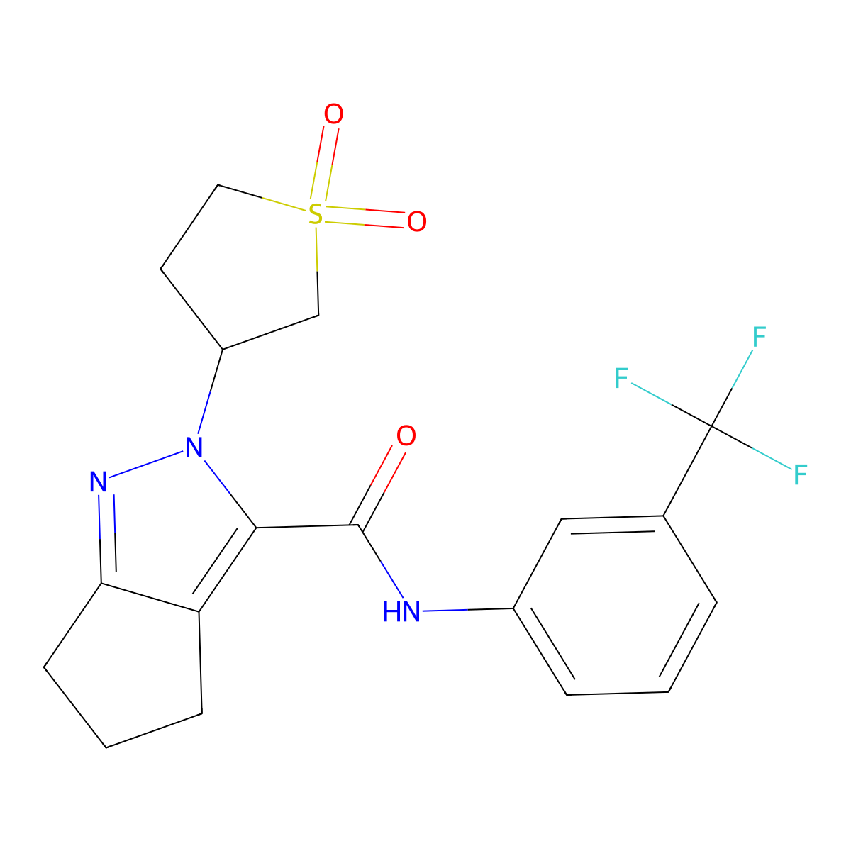 2-(1,1-dioxidotetrahydrothiophen-3-yl)-N-(3-(trifluoromethyl)phenyl)-2,4,5,6-tetrahydrocyclopenta[c]pyrazole-3-carboxamide molecular structure, CAS 1040664-62-7