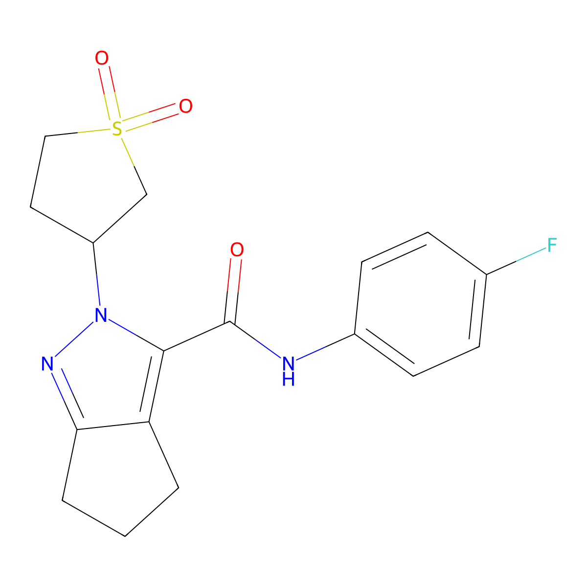 2-(1,1-dioxidotetrahydrothiophen-3-yl)-N-(4-fluorophenyl)-2,4,5,6-tetrahydrocyclopenta[c]pyrazole-3-carboxamide molecular structure, CAS 1040664-69-4