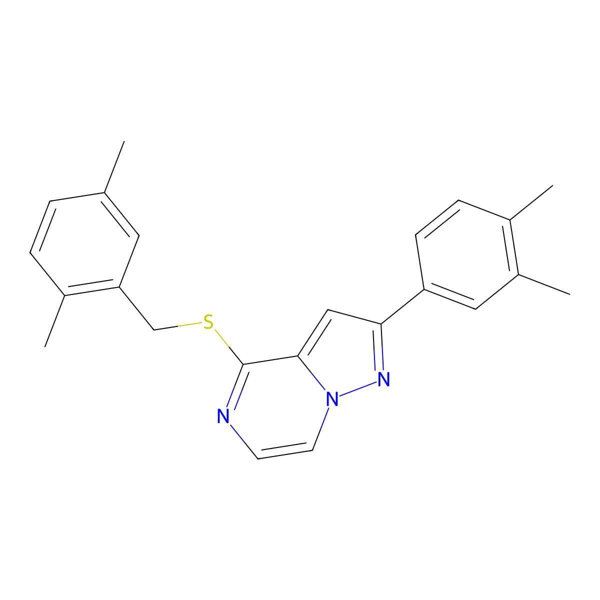 2-(3,4-Dimethylphenyl)-4-{[(2,5-dimethylphenyl)methyl]sulfanyl}pyrazolo[1,5-A]pyrazine molecular structure, CAS 1040664-72-9