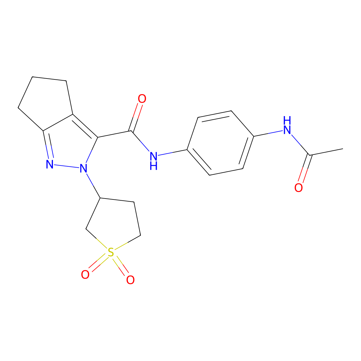 N-(4-acetamidophenyl)-2-(1,1-dioxidotetrahydrothiophen-3-yl)-2,4,5,6-tetrahydrocyclopenta[c]pyrazole-3-carboxamide molecular structure, CAS 1040664-77-4