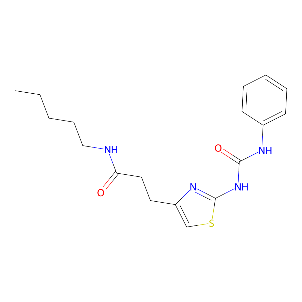 N-pentyl-3-{2-[(phenylcarbamoyl)amino]-1,3-thiazol-4-yl}propanamide molecular structure, CAS 1040664-83-2