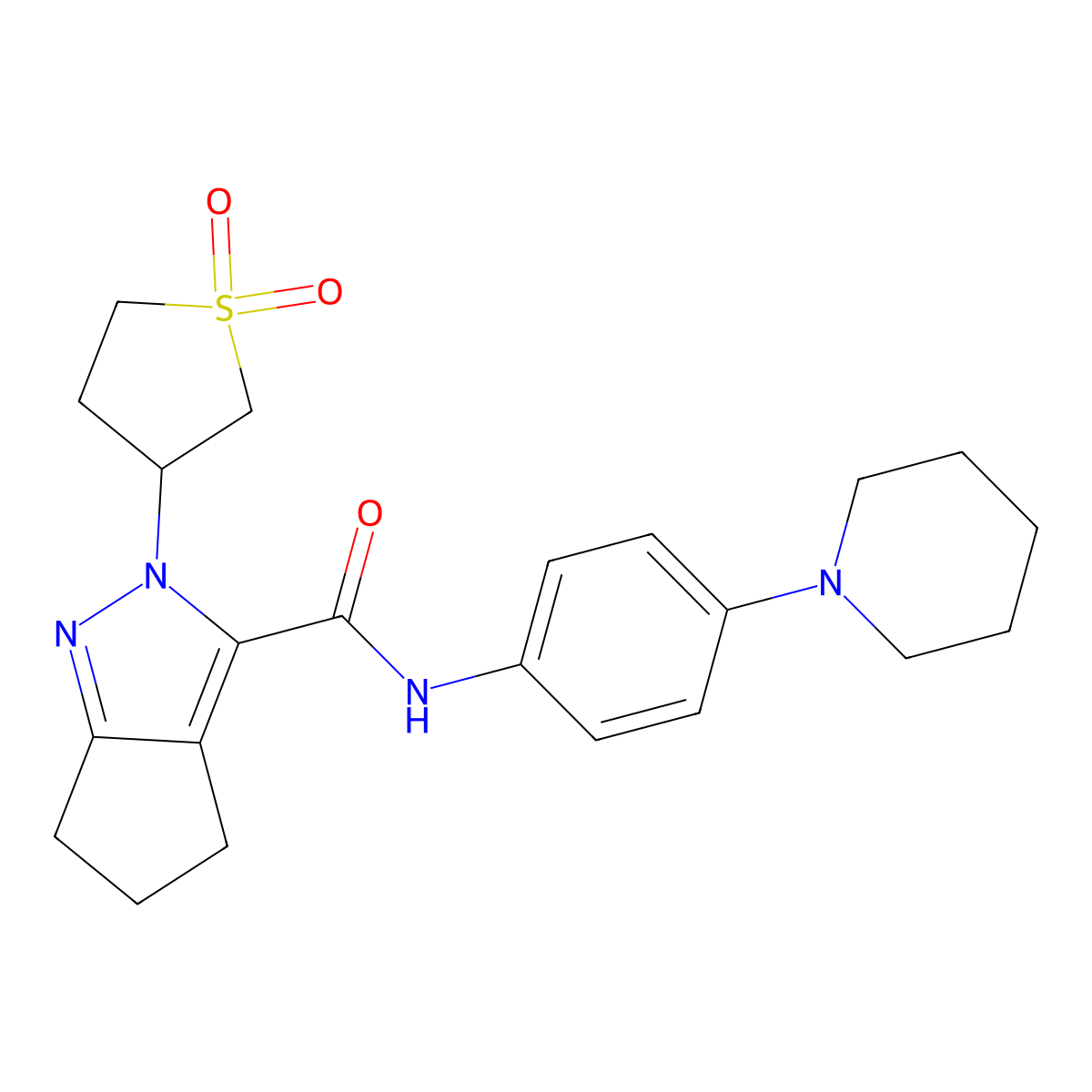 2-(1,1-dioxidotetrahydrothiophen-3-yl)-N-(4-(piperidin-1-yl)phenyl)-2,4,5,6-tetrahydrocyclopenta[c]pyrazole-3-carboxamide molecular structure, CAS 1040664-85-4