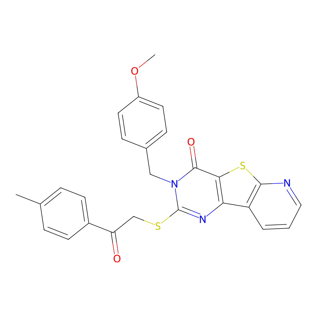 5-[(4-Methoxyphenyl)methyl]-4-{[2-(4-methylphenyl)-2-oxoethyl]sulfanyl}-8-thia-3,5,10-triazatricyclo[7.4.0.0^{2,7}]trideca-1(9),2(7),3,10,12-pentaen-6-one molecular structure, CAS 1040664-87-6