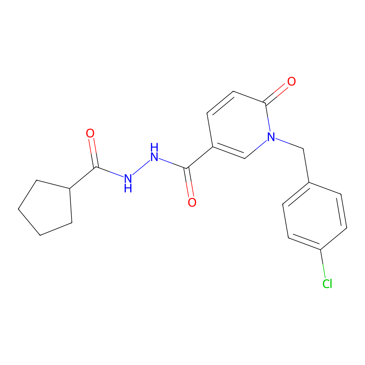 1-[(4-chlorophenyl)methyl]-N'-cyclopentanecarbonyl-6-oxo-1,6-dihydropyridine-3-carbohydrazide molecular structure, CAS 1040664-89-8
