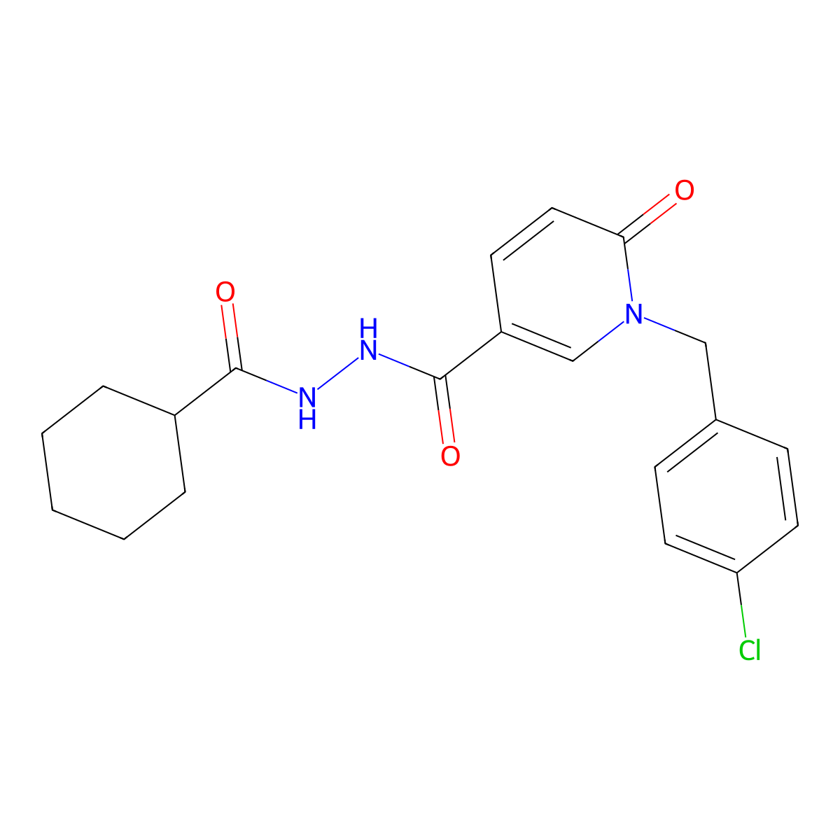 N'-{1-[(4-chlorophenyl)methyl]-6-oxo-1,6-dihydropyridine-3-carbonyl}cyclohexanecarbohydrazide molecular structure, CAS 1040664-97-8