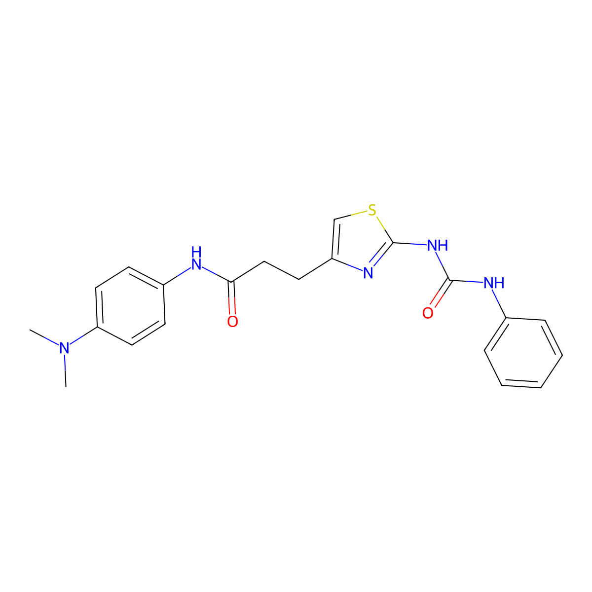 N-[4-(dimethylamino)phenyl]-3-{2-[(phenylcarbamoyl)amino]-1,3-thiazol-4-yl}propanamide molecular structure, CAS 1040664-99-0