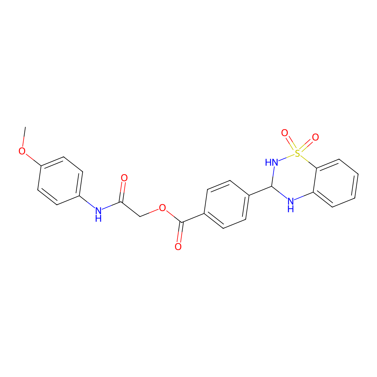 2-((4-methoxyphenyl)amino)-2-oxoethyl 4-(1,1-dioxido-3,4-dihydro-2H-benzo[e][1,2,4]thiadiazin-3-yl)benzoate molecular structure, CAS 1040665-03-9