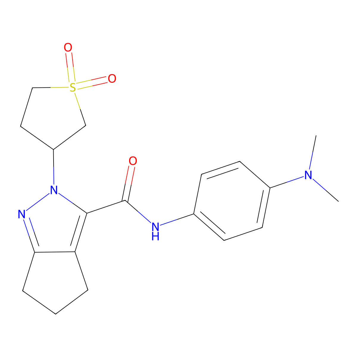 N-(4-(dimethylamino)phenyl)-2-(1,1-dioxidotetrahydrothiophen-3-yl)-2,4,5,6-tetrahydrocyclopenta[c]pyrazole-3-carboxamide molecular structure, CAS 1040665-09-5