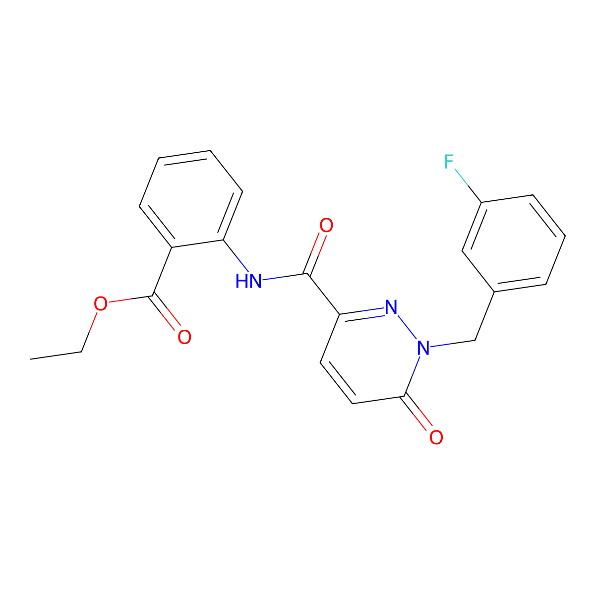 Ethyl 2-(1-(3-fluorobenzyl)-6-oxo-1,6-dihydropyridazine-3-carboxamido)benzoate molecular structure, CAS 1040665-10-8