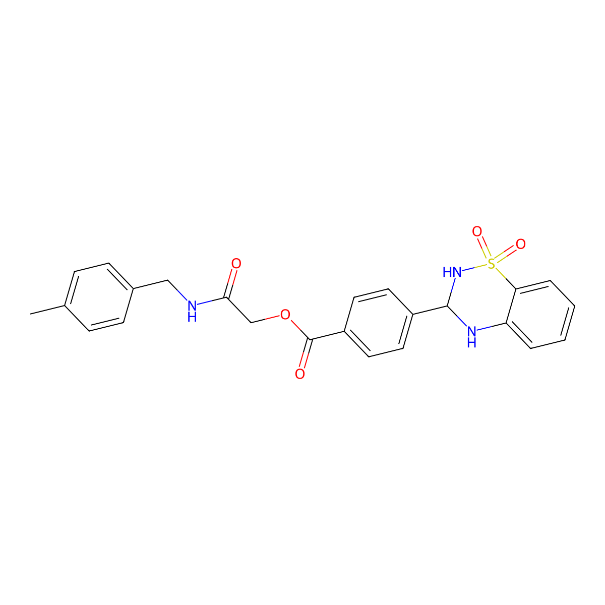 2-((4-methylbenzyl)amino)-2-oxoethyl 4-(1,1-dioxido-3,4-dihydro-2H-benzo[e][1,2,4]thiadiazin-3-yl)benzoate molecular structure, CAS 1040665-19-7