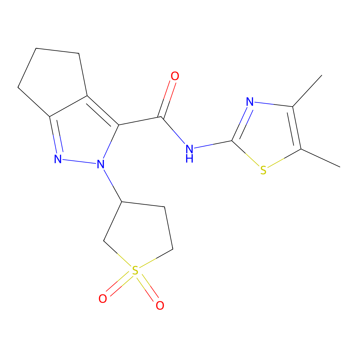 N-(4,5-dimethylthiazol-2-yl)-2-(1,1-dioxidotetrahydrothiophen-3-yl)-2,4,5,6-tetrahydrocyclopenta[c]pyrazole-3-carboxamide molecular structure, CAS 1040665-33-5