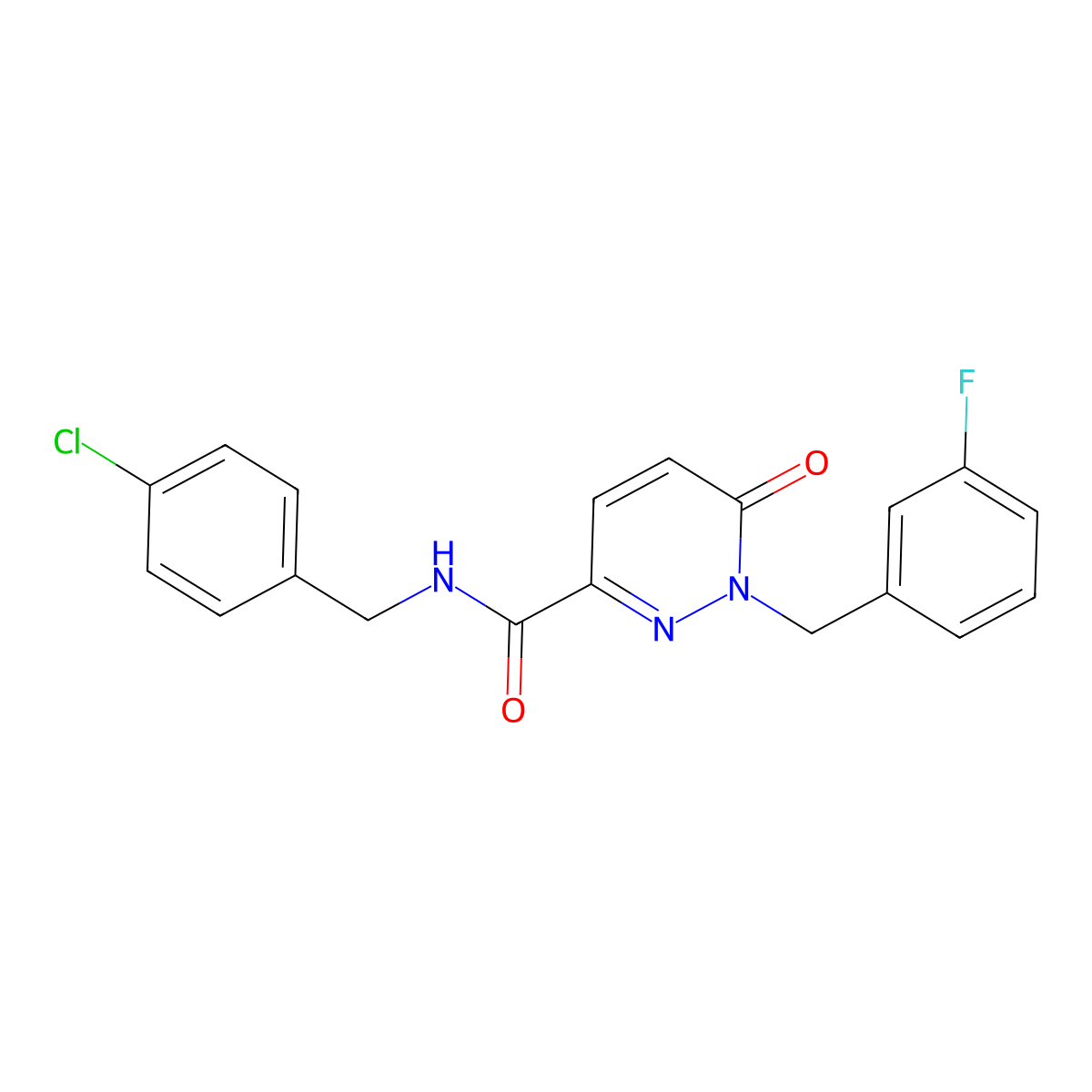 N-(4-chlorobenzyl)-1-(3-fluorobenzyl)-6-oxo-1,6-dihydropyridazine-3-carboxamide molecular structure, CAS 1040665-42-6