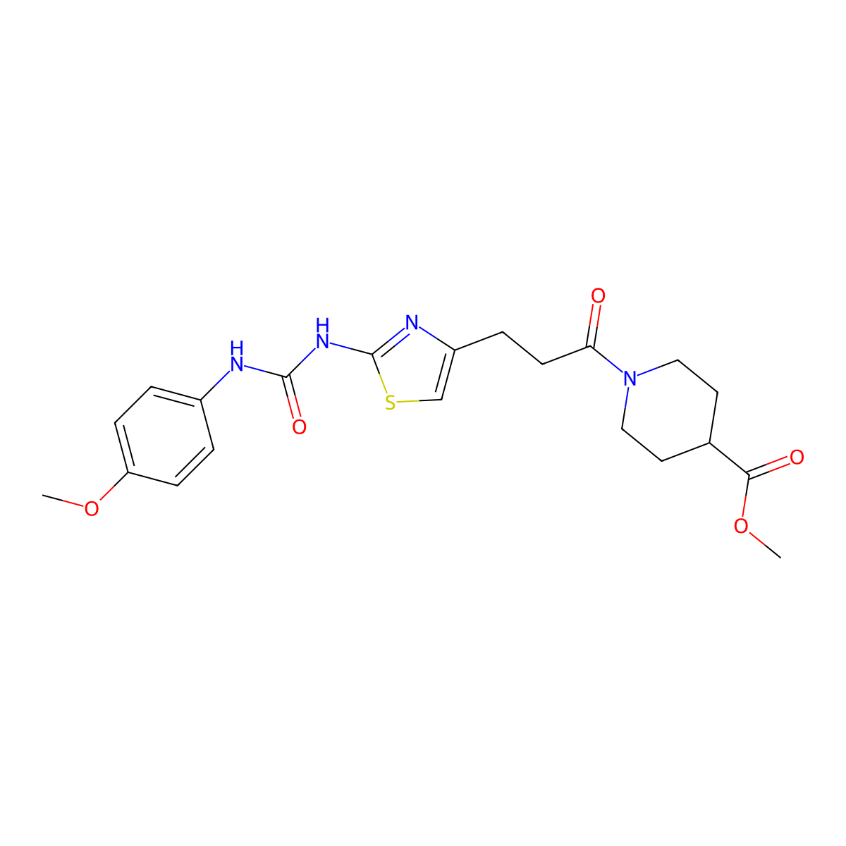 Methyl 1-[3-(2-{[(4-methoxyphenyl)carbamoyl]amino}-1,3-thiazol-4-yl)propanoyl]piperidine-4-carboxylate molecular structure, CAS 1040665-47-1