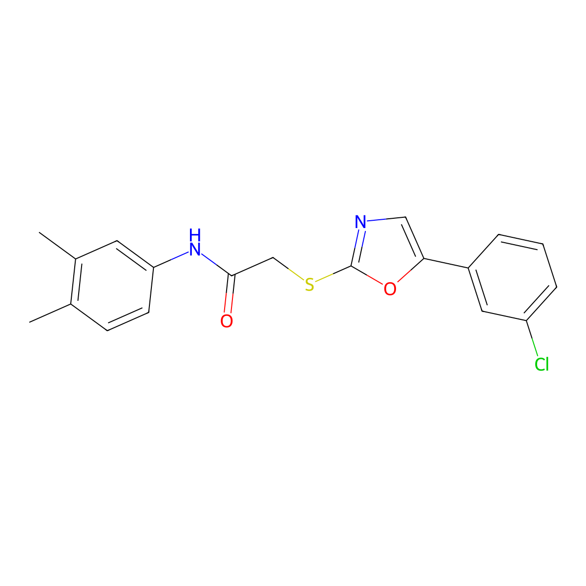 2-{[5-(3-chlorophenyl)-1,3-oxazol-2-yl]sulfanyl}-N-(3,4-dimethylphenyl)acetamide molecular structure, CAS 1040665-48-2