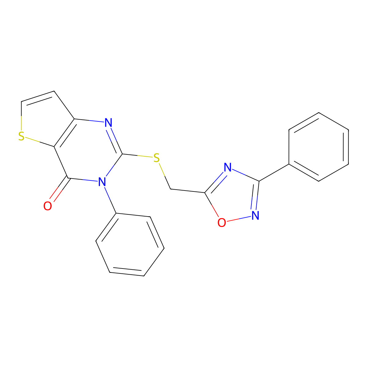 3-phenyl-2-{[(3-phenyl-1,2,4-oxadiazol-5-yl)methyl]sulfanyl}-3H,4H-thieno[3,2-d]pyrimidin-4-one molecular structure, CAS 1040665-53-9