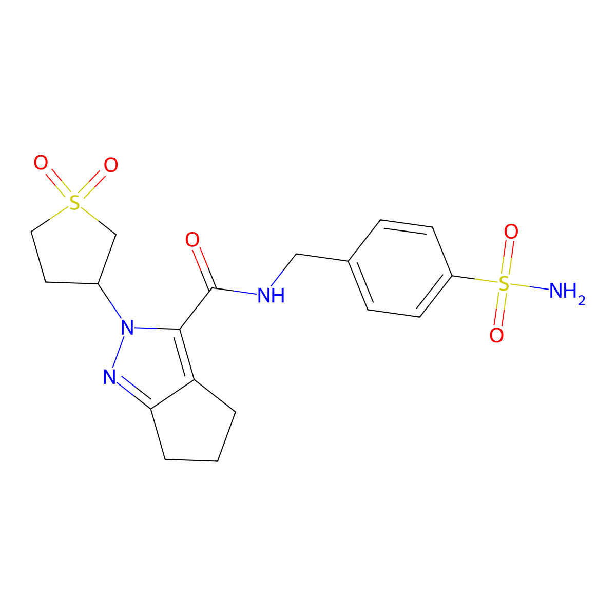 2-(1,1-dioxidotetrahydrothiophen-3-yl)-N-(4-sulfamoylbenzyl)-2,4,5,6-tetrahydrocyclopenta[c]pyrazole-3-carboxamide molecular structure, CAS 1040665-57-3
