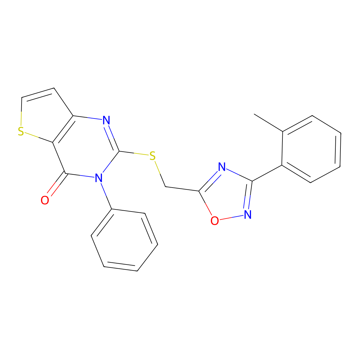 2-({[3-(2-methylphenyl)-1,2,4-oxadiazol-5-yl]methyl}sulfanyl)-3-phenyl-3H,4H-thieno[3,2-d]pyrimidin-4-one molecular structure, CAS 1040665-61-9