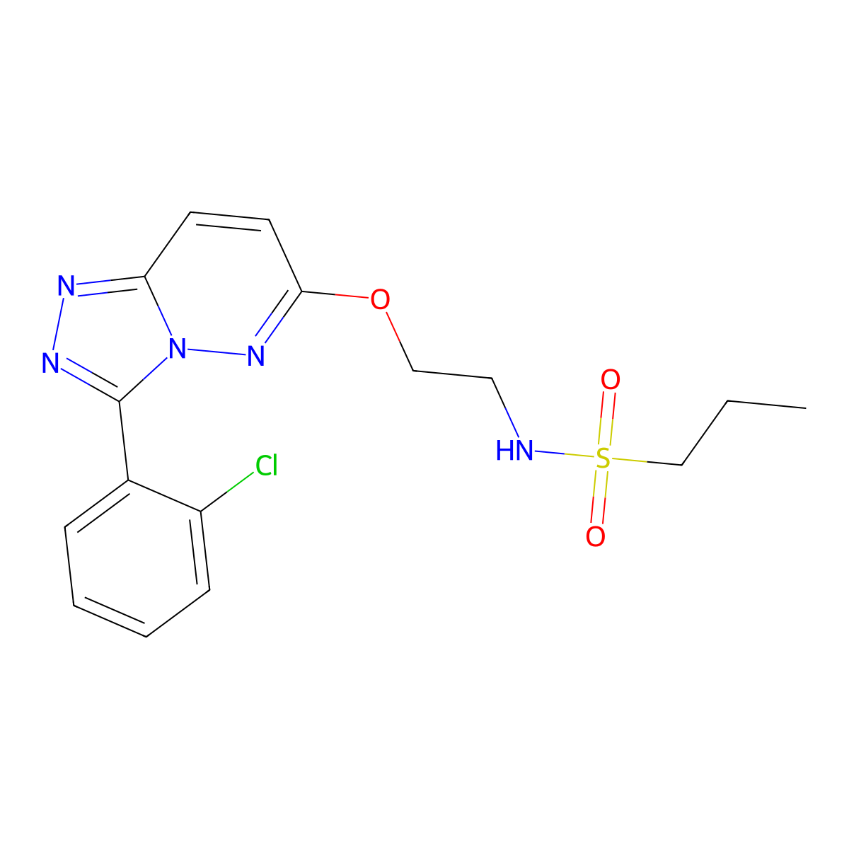 N-(2-{[3-(2-chlorophenyl)-[1,2,4]triazolo[4,3-b]pyridazin-6-yl]oxy}ethyl)propane-1-sulfonamide molecular structure, CAS 1040665-62-0